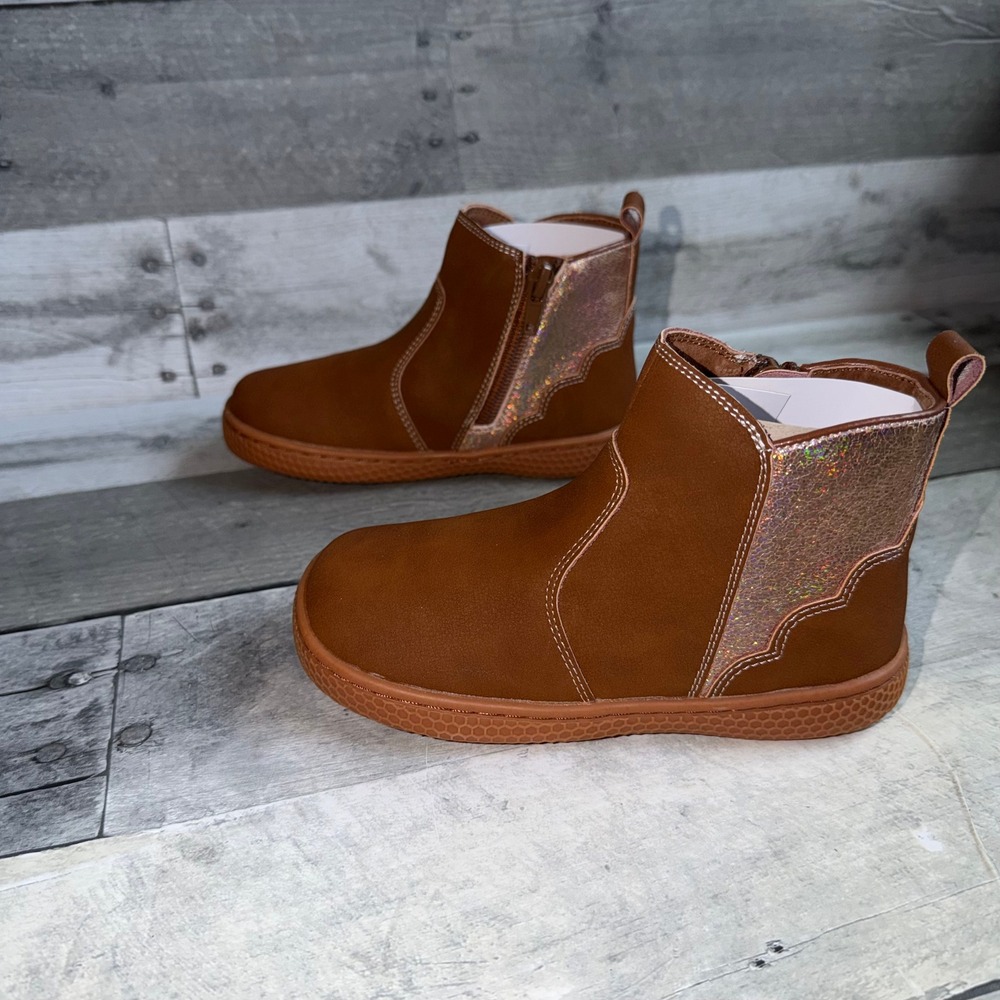 Livie & Luca Girls Brown Glitter Scallop Ankle Boots Honeycomb Sole Size 10 - Picture 5 of 8